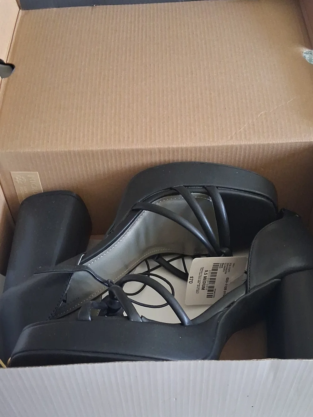 Worthington Black Lace-Up Platform Block Heels